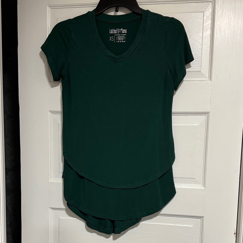Latched Mama Dark Green Short Sleeve V-Neck Top